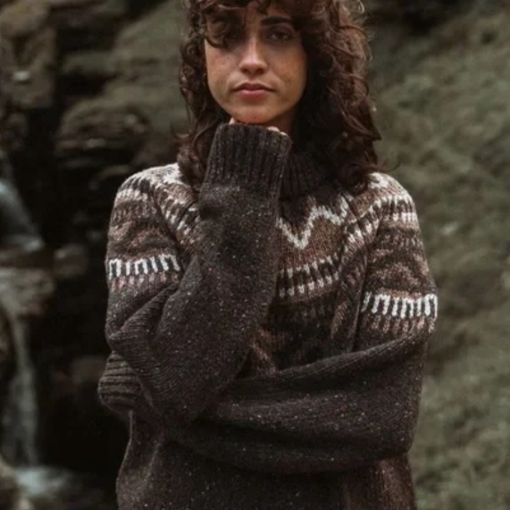 Elegant Brown Patterned Turtleneck Sweater
